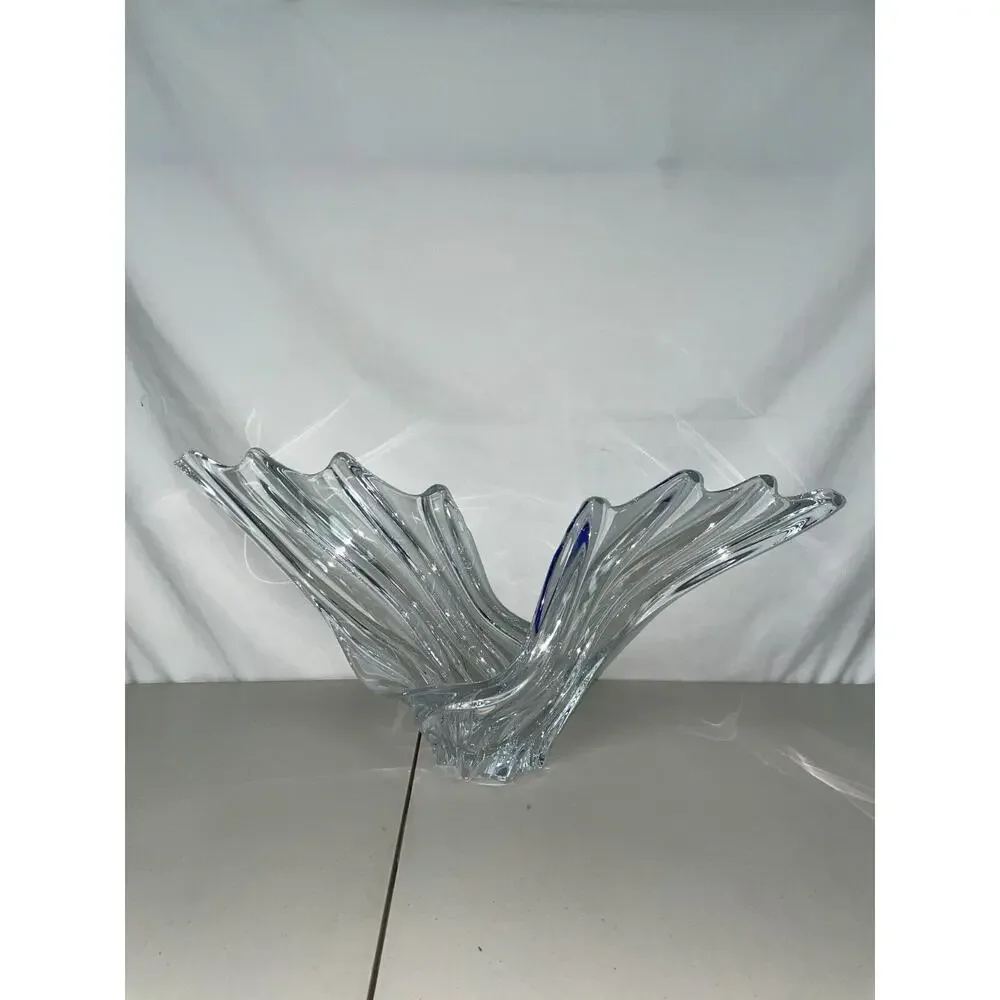 Vannes Crystal France Art Wings Centerpiece & Double Candlestick Holder Set of 3